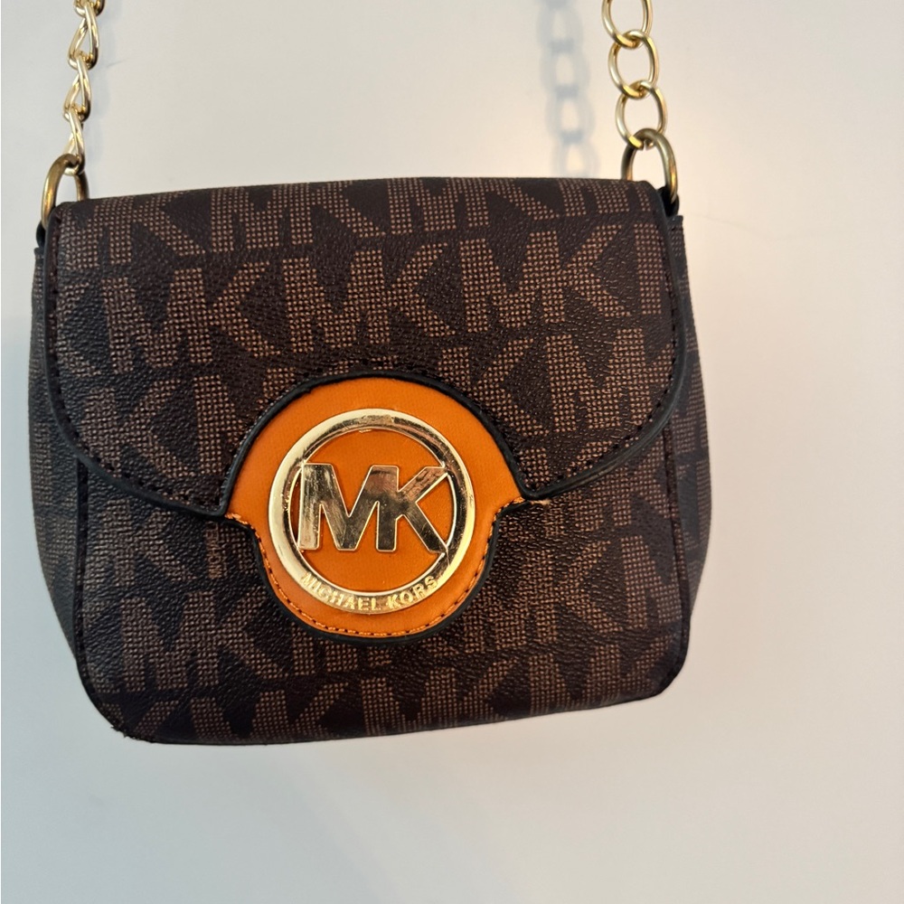 Michael Kors Monogram Crossbody Bag with Gold Accents